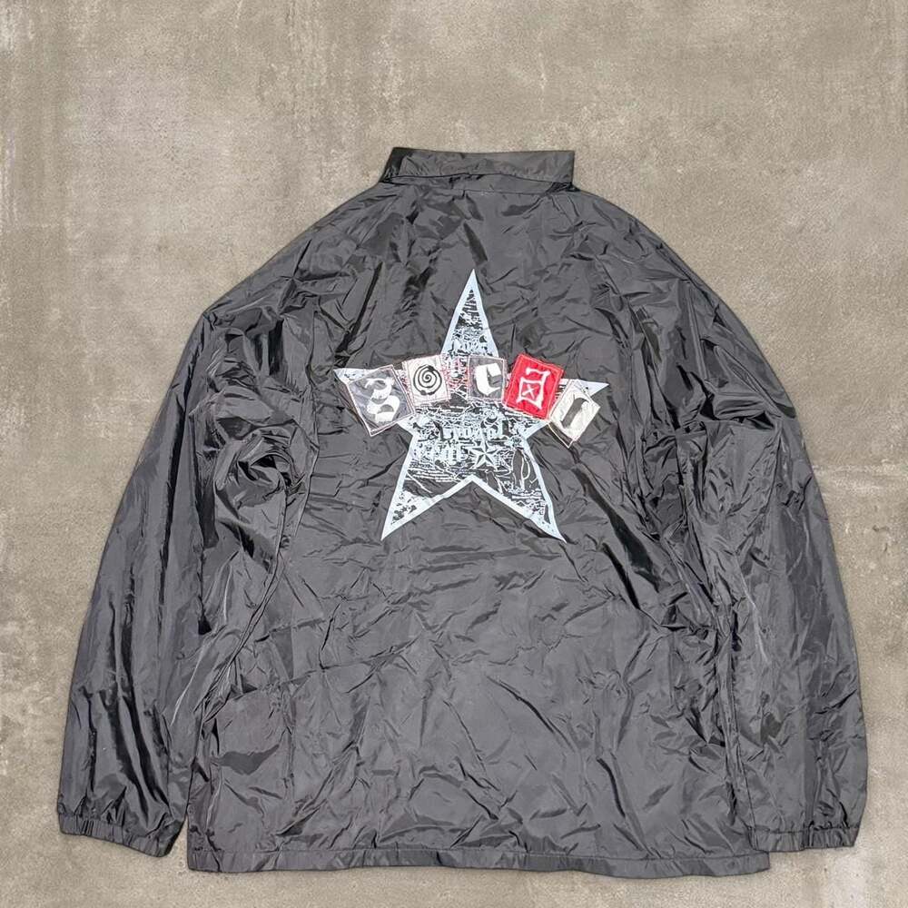 Y2K No Fear SoCal Black Coach Jacket Windbreaker Snap Button 2XL